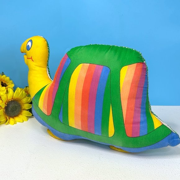 RARE Colorful Rainbow Turtle Cloth 15"x9" Plush Stuffed Animal Toy - Picture 2 of 6